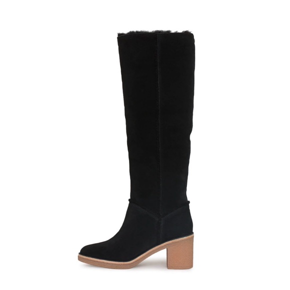 UGG Kasen Tall Black Suede Sheepskin Block Heel Boots Shearling Trim size 10 - Picture 16 of 16